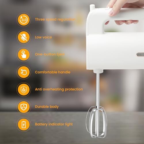 White Cordless Three Speed Hand Mixer — photo 3
