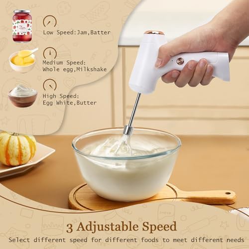 White cordless handheld whisk three speeds — photo 4