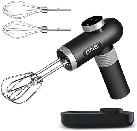 Classic black rechargeable hand mixer with base