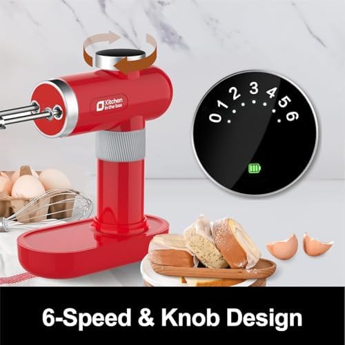 Cherry red cordless hand mixer with digital display — photo 4