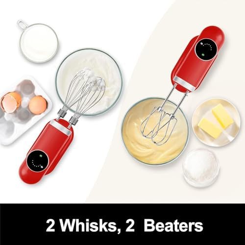 Cherry red cordless hand mixer with digital display — photo 5