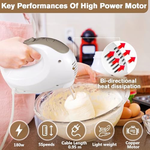 Lightweight five speed white electric hand mixer — photo 4