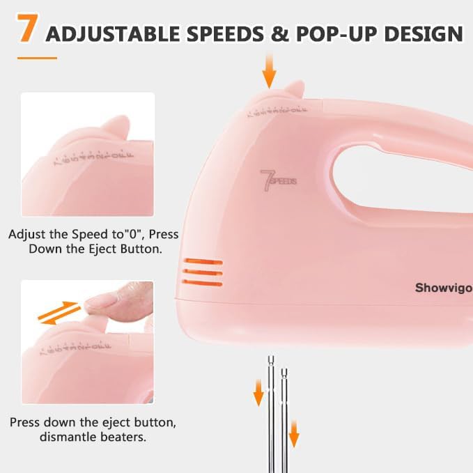 Pink seven speed portable handheld kitchen mixer — photo 3