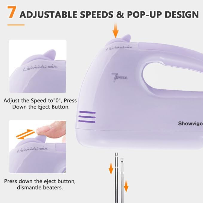 Purple seven speed lightweight electric hand mixer — photo 3