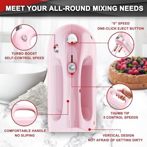 Lightweight five speed electric mixer in pink — photo 3