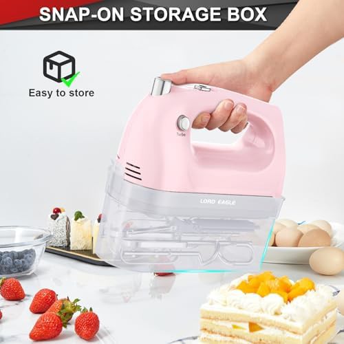 Lightweight five speed electric mixer in pink — photo 5