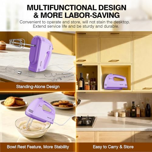 Purple handheld mixer with dough hooks — photo 4