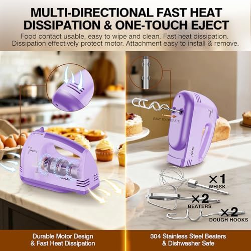Purple handheld mixer with dough hooks — photo 5