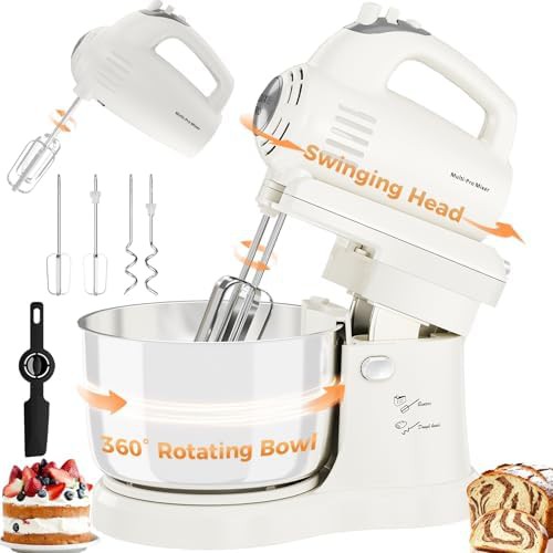 White compact stand and hand mixer