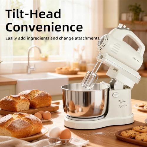 White compact stand and hand mixer — photo 3